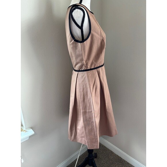 Boutique by Jaeger Brown Fit and Flare Dress with Pleats. Tan/Black Trim Sz 10 - Picture 6 of 6